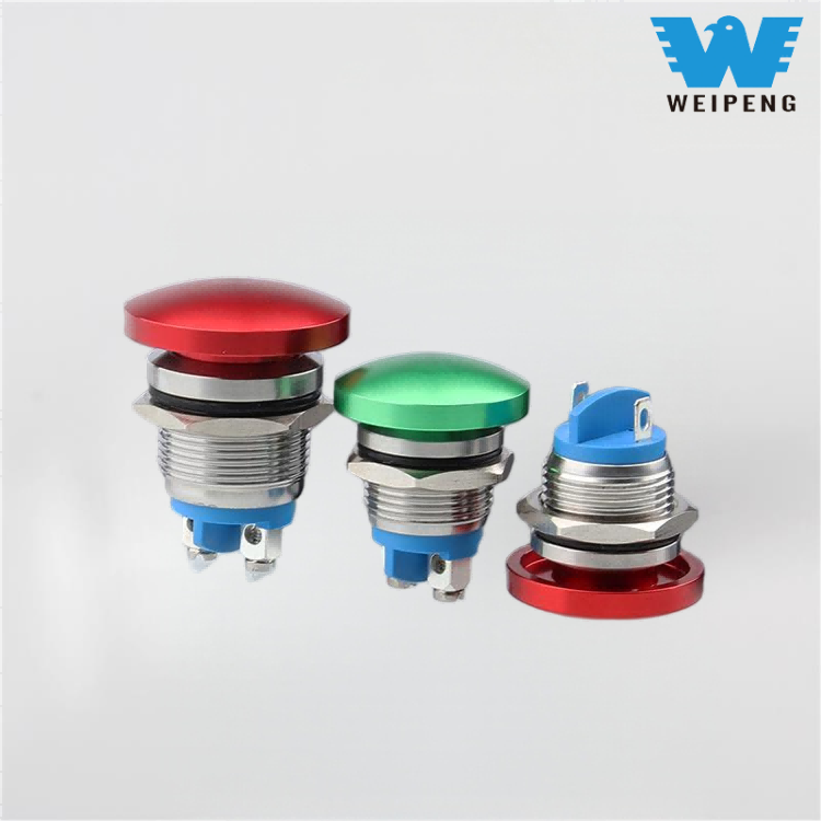 16/19/22mm मशरूम हेड मेटल पुश बटण रीसेट स्विच