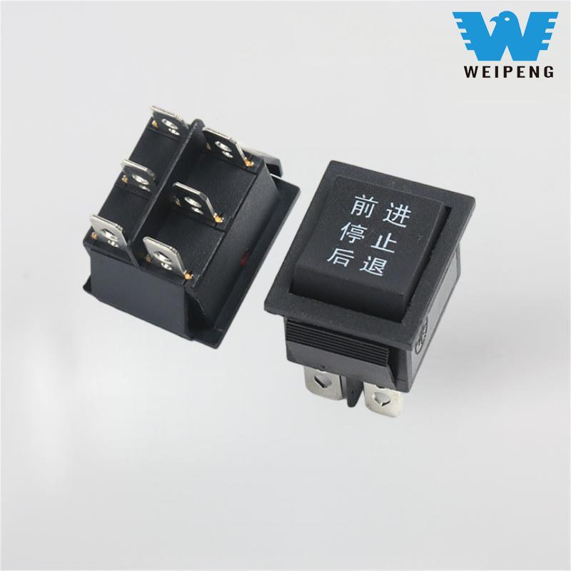 KCD4 ब्लॅक 31*25mm 6-पिन 3-स्थिती 16A 250V रॉकर स्विच